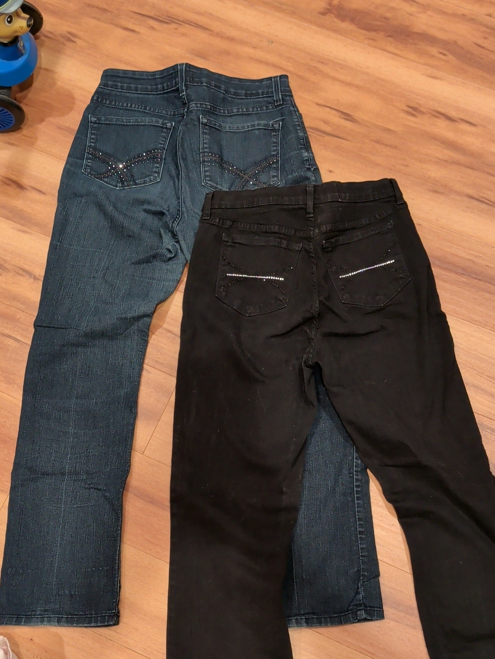 Not Your Daughter's Jeans NYDJ 2 Pair Black and Dark Blue Jeans Bejeweled Pocket